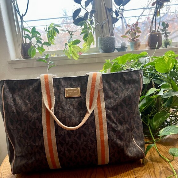 Michael Kors Travel Tote - Brown Logo Print (Large) - Picture 1 of 5